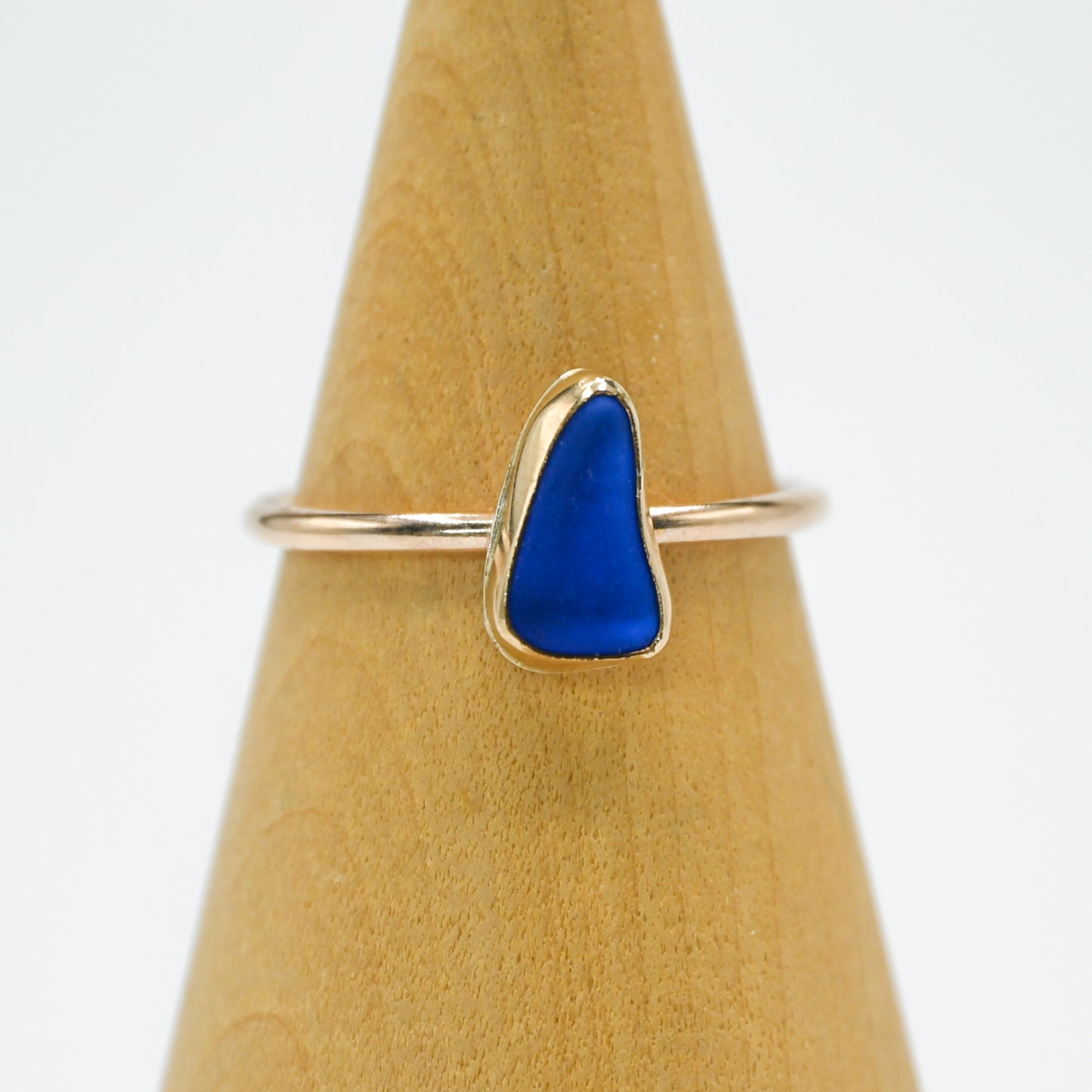 Gold fill cobalt sea glass size 8.5