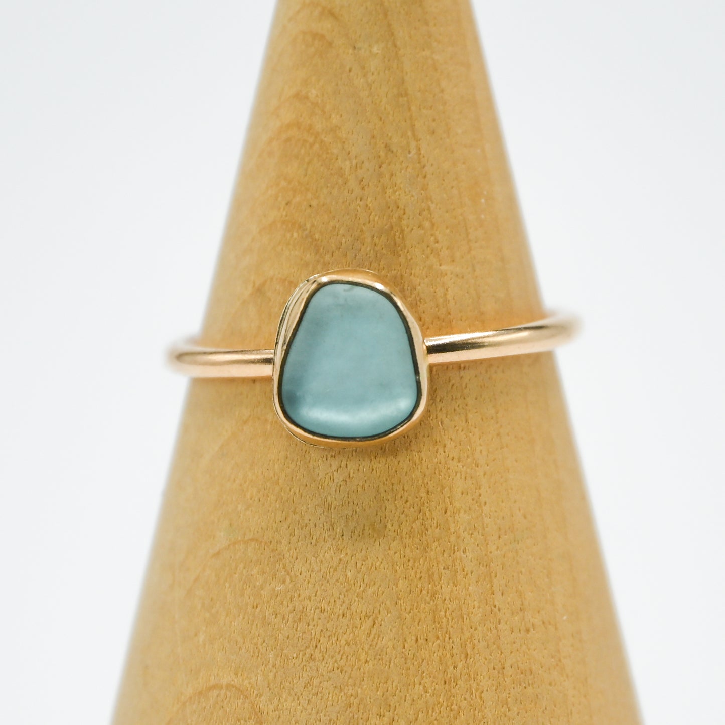 Gold fill aqua sea glass size 9