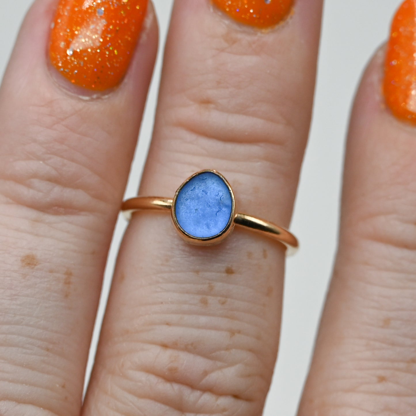 Gold fill dark cornflower/cobalt sea glass size 5