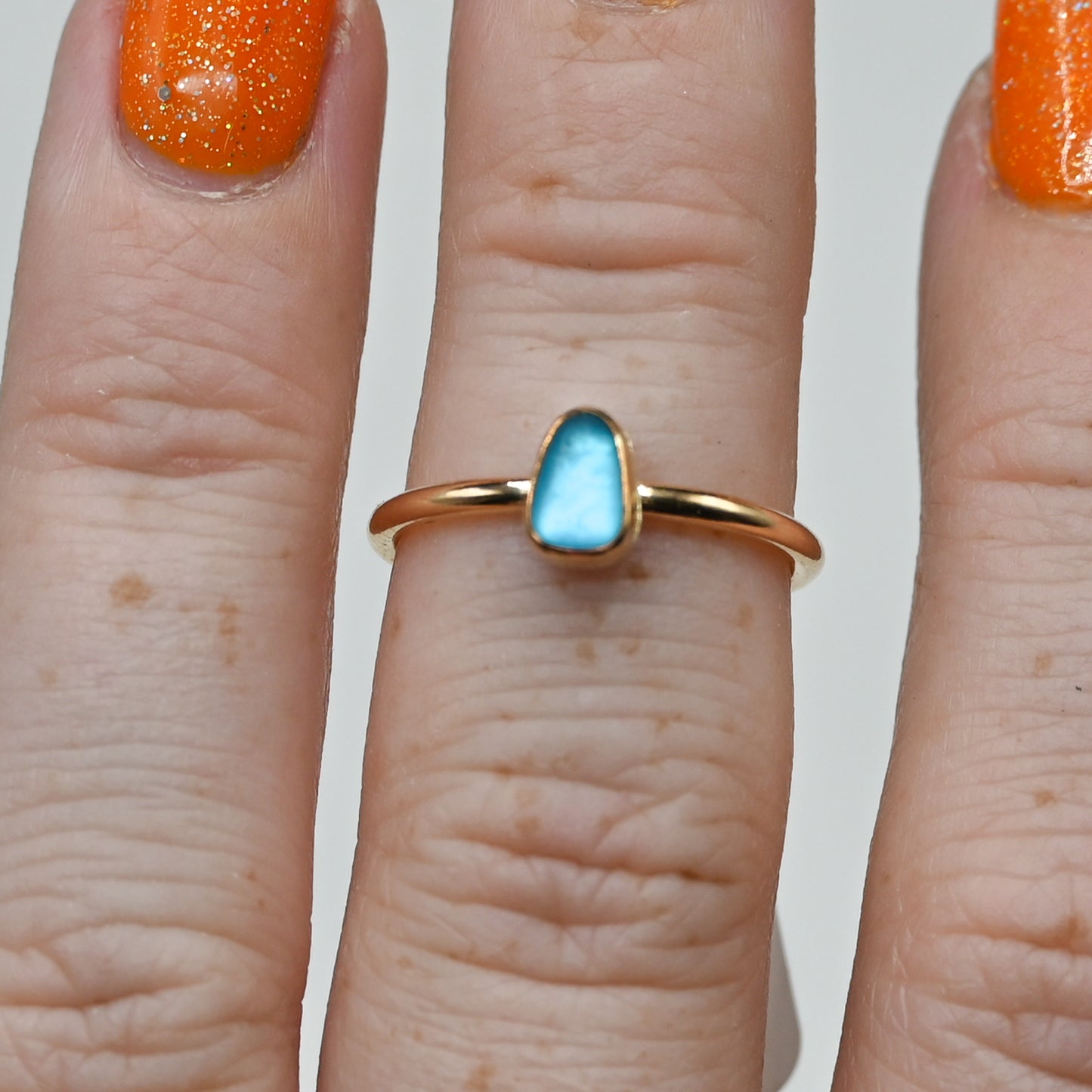 Gold fill turquoise sea glass size 6