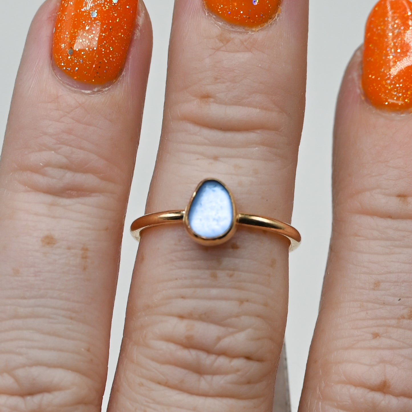 Gold fill cornflower sea glass size 6