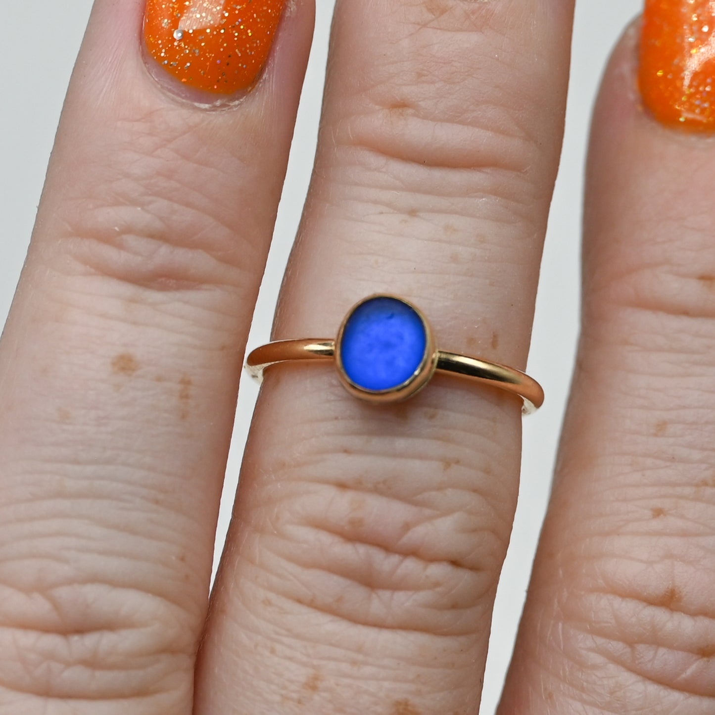 Gold fill cobalt sea glass size 6