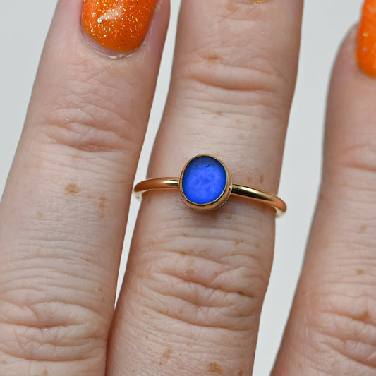 Gold fill cobalt sea glass size 6