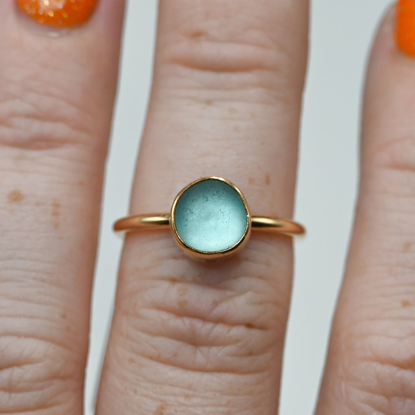 Gold fill aqua sea glass size 6.5