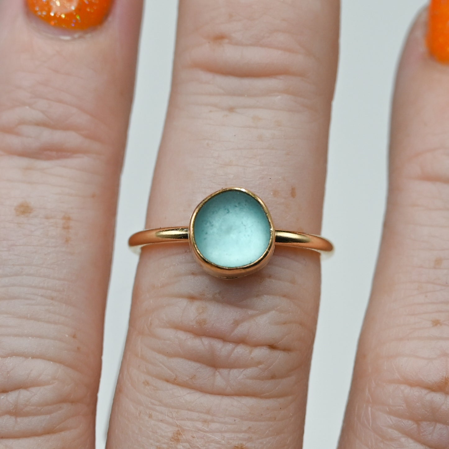 Gold fill aqua sea glass size 6.5