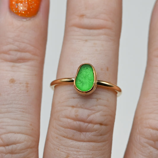 Gold fill bright green sea glass size 6.75