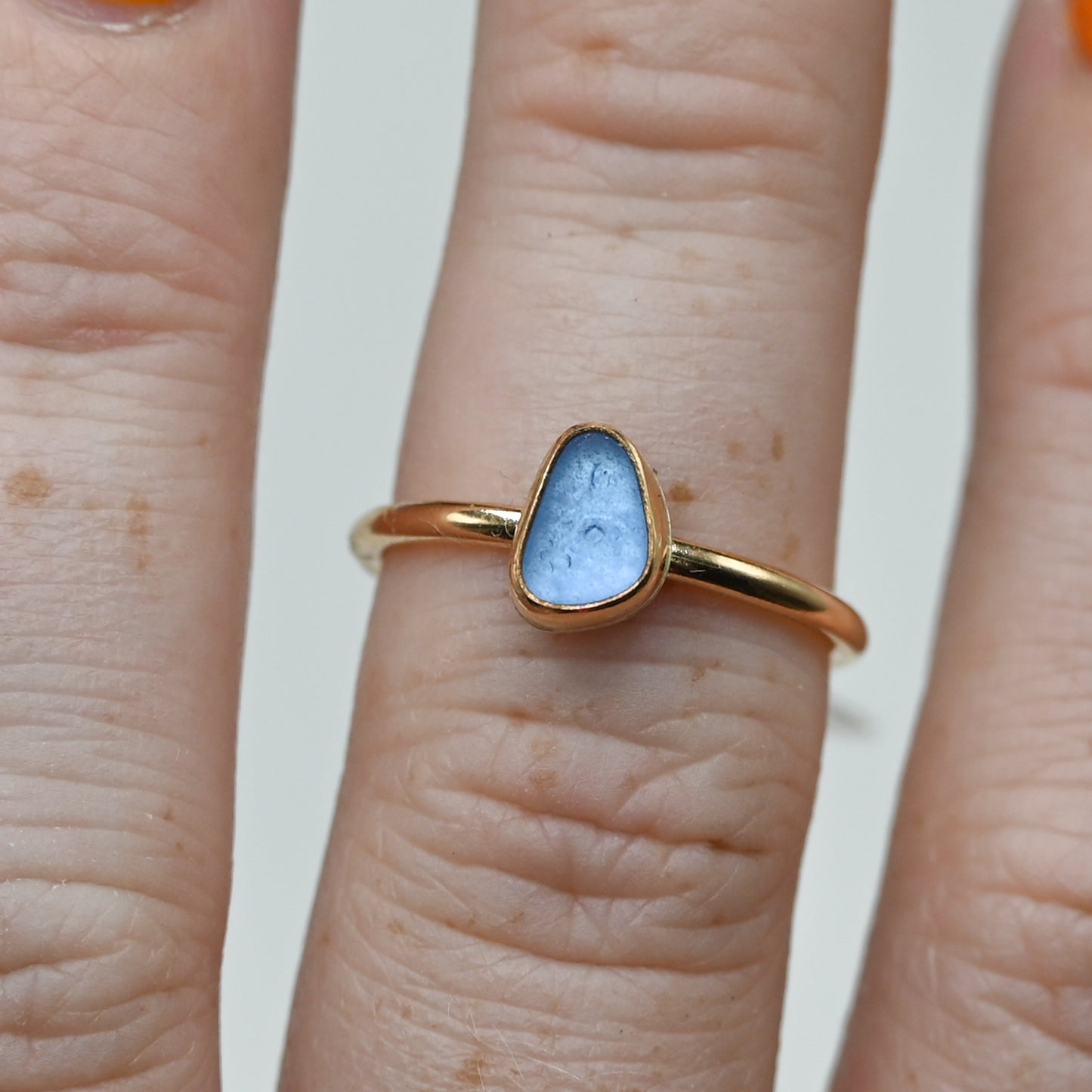 Gold fill cornflower sea glass size 6.75