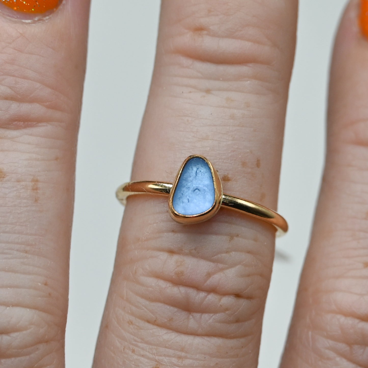 Gold fill cornflower sea glass size 6.75