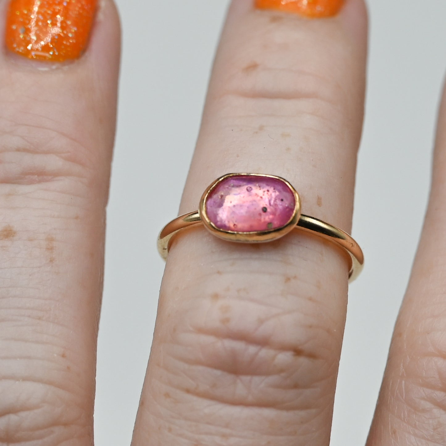 Gold fill rose cut ruby horizontal size 6.75