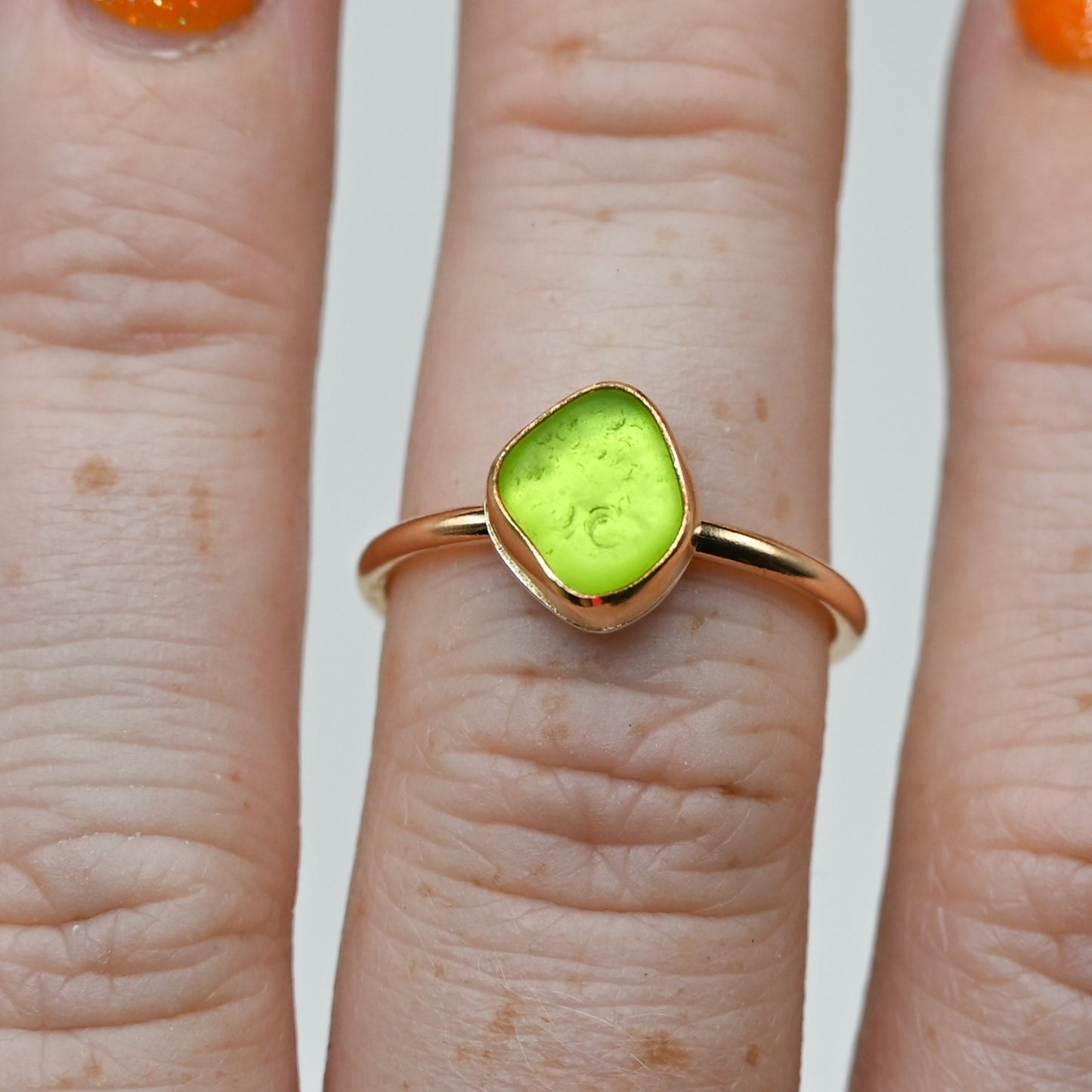 Gold fill lime green sea glass size 7