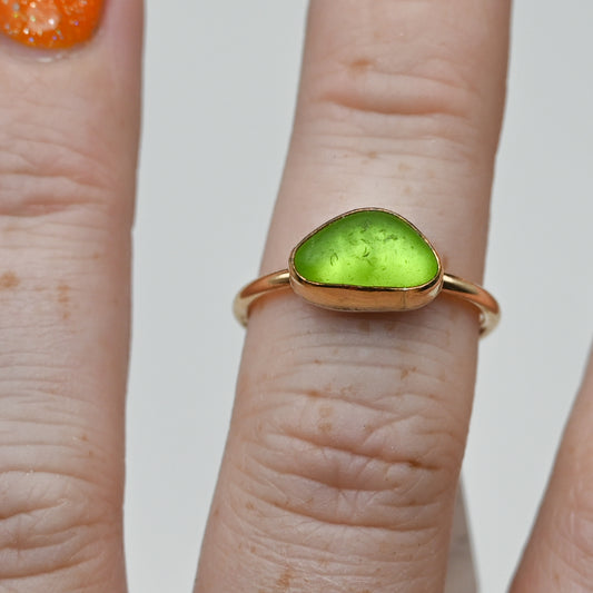 Gold fill lime green sea glass horizontal size 7