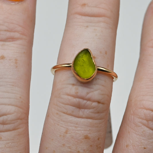 Gold fill olive green sea glass size 7