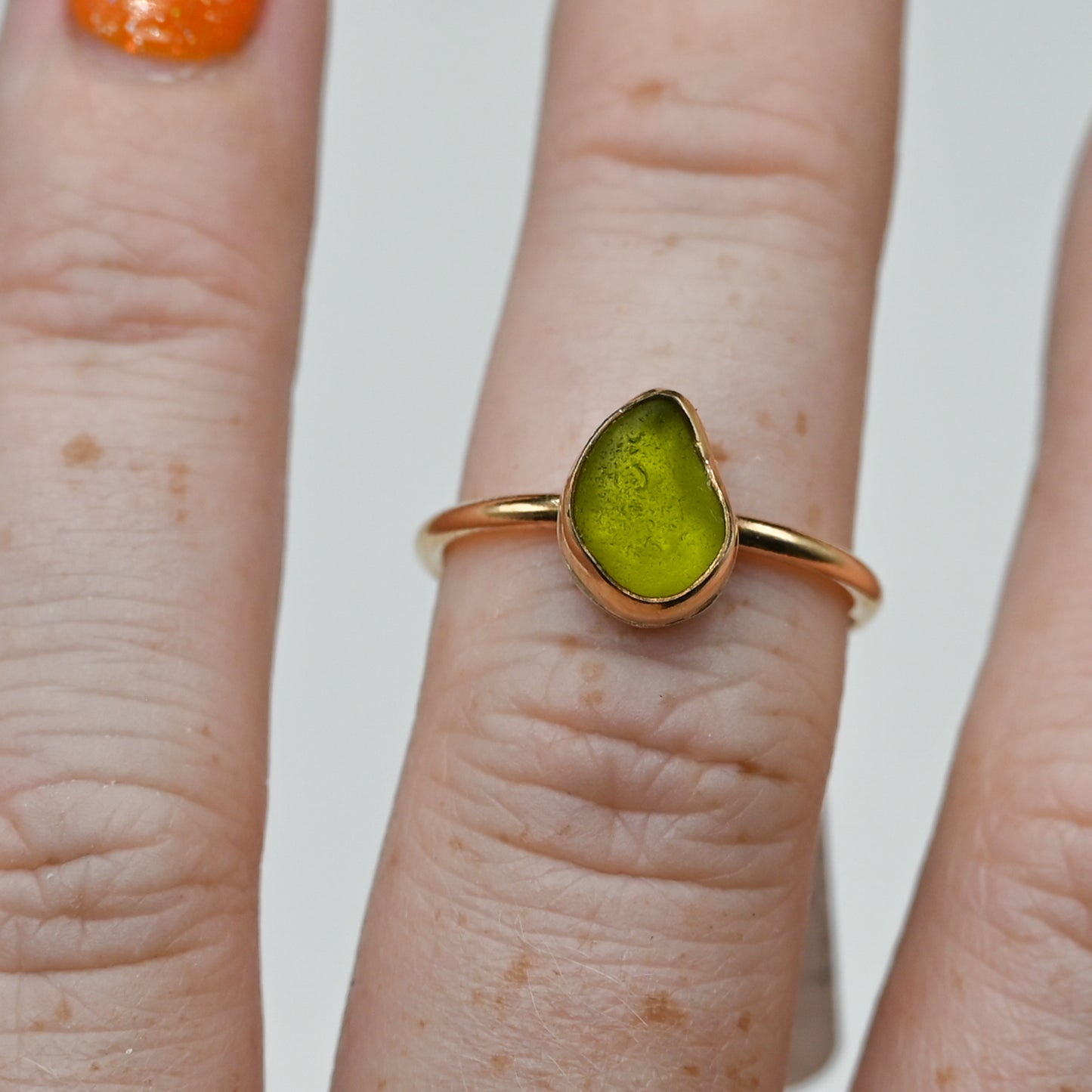 Gold fill olive green sea glass size 7