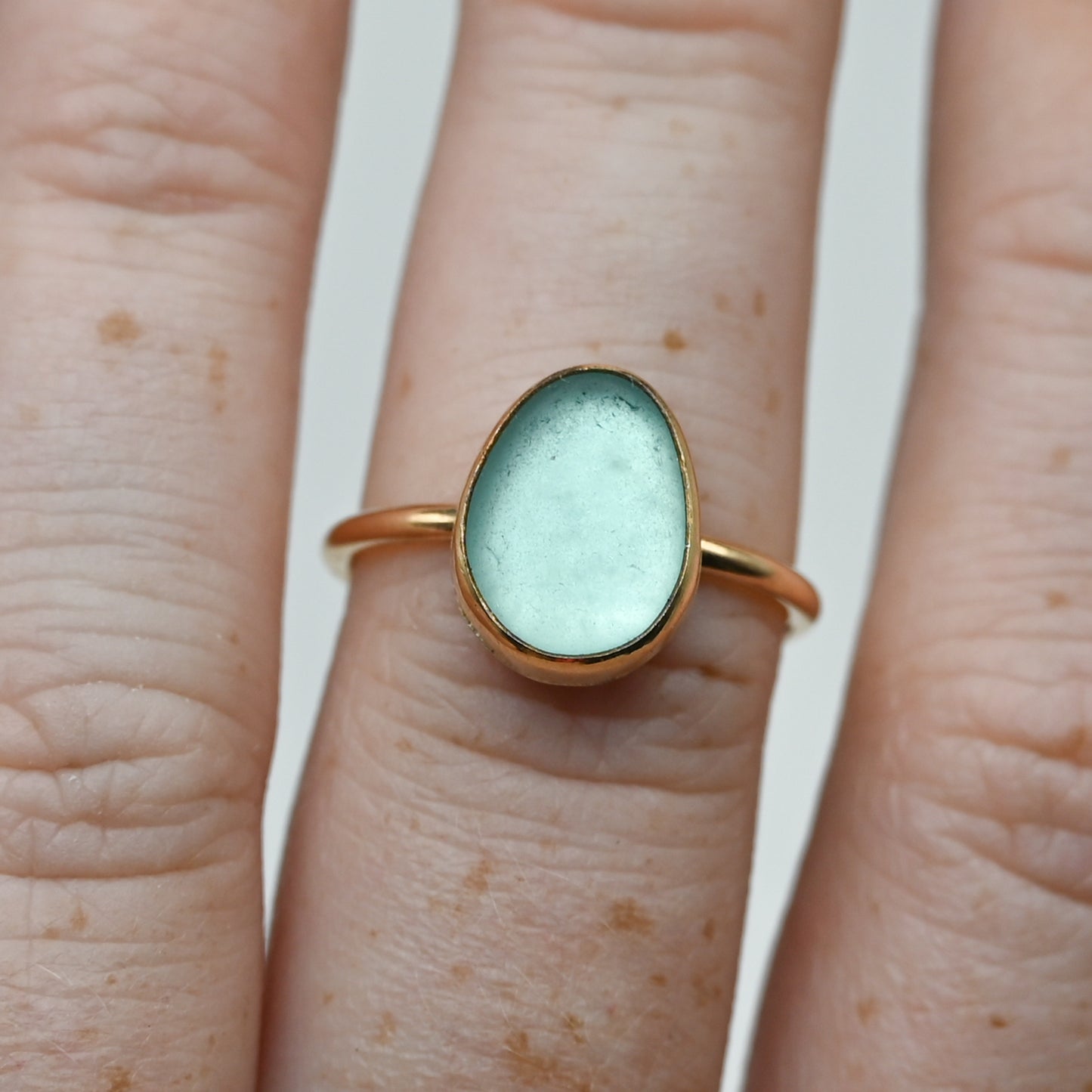 Gold fill aqua sea glass size u7