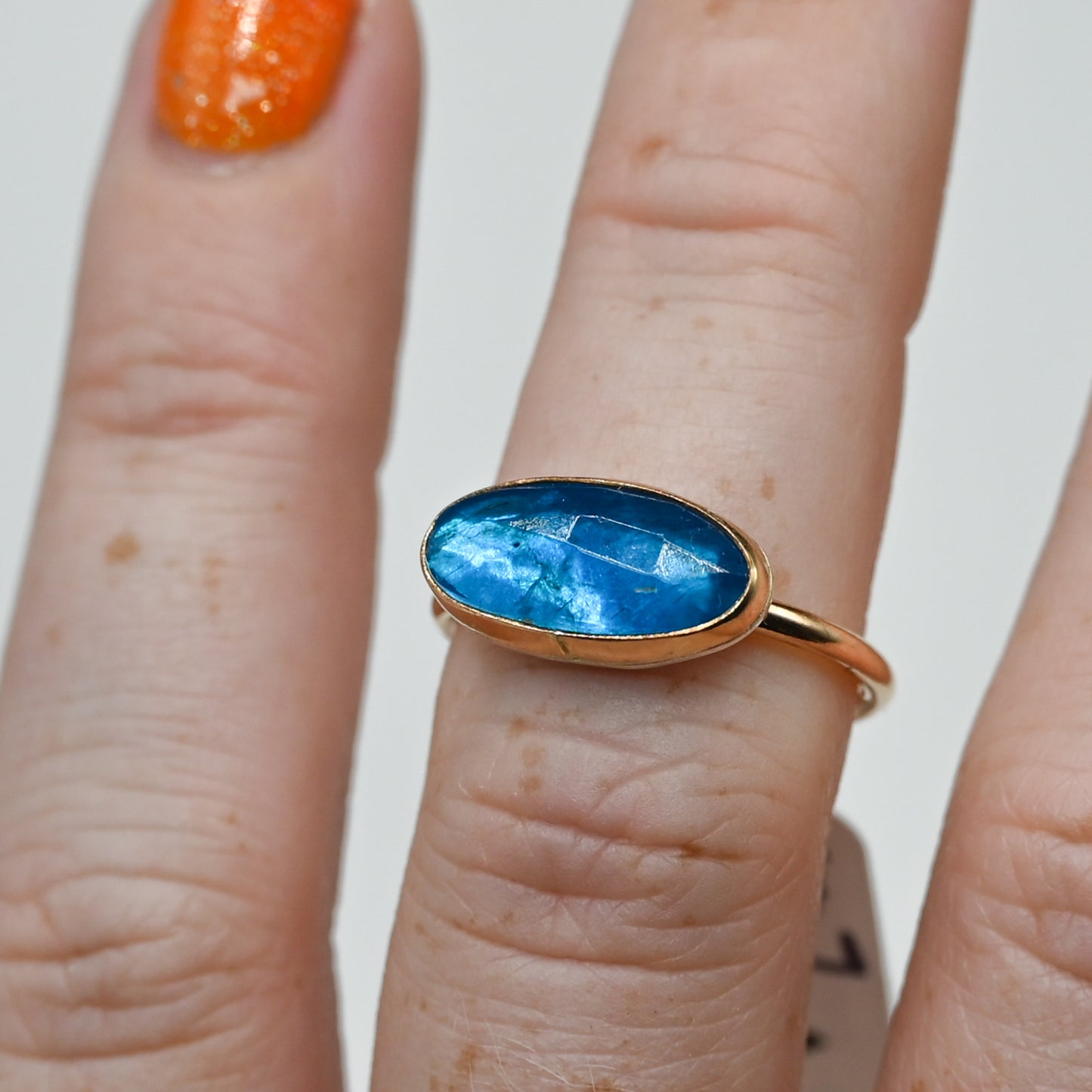 Gold fill horizontal rose cut neon blue apatite size 7