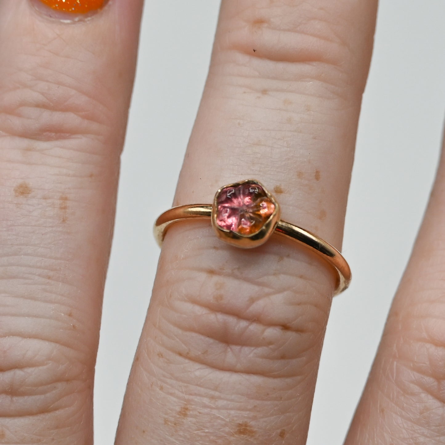 Gold fill flower pink tourmaline size 7
