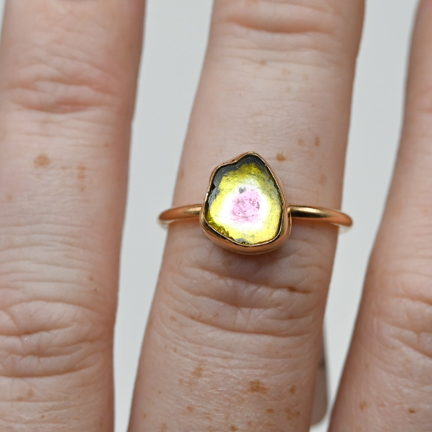 Gold fill watermelon tourmaline slice size 7
