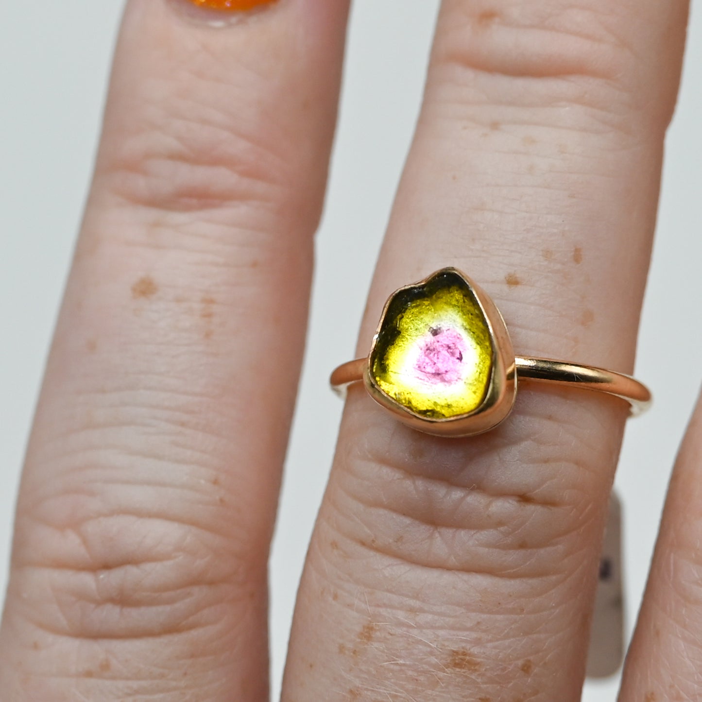 Gold fill watermelon tourmaline slice size 7