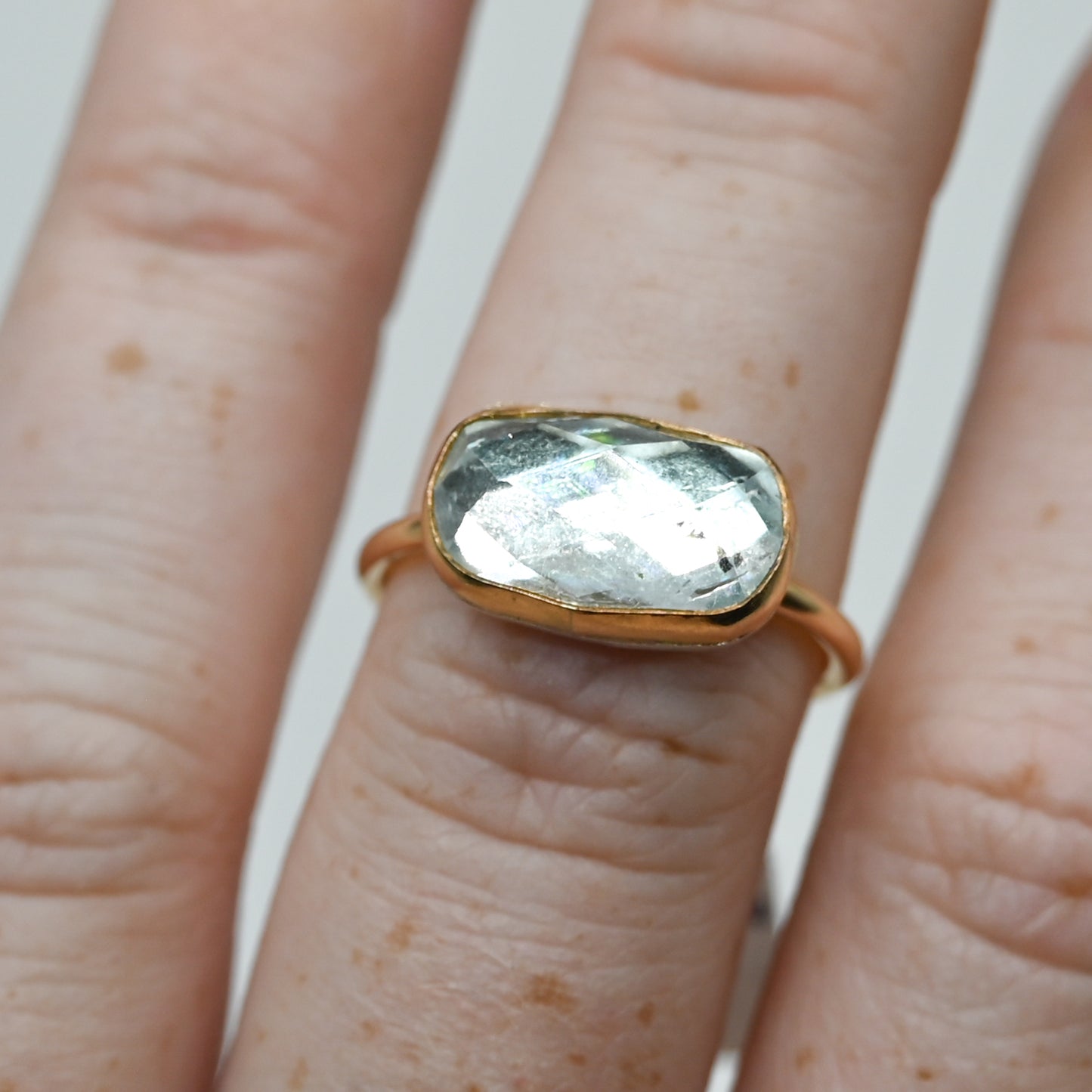 Gold fill horizontal rose cut aquamarine size 7