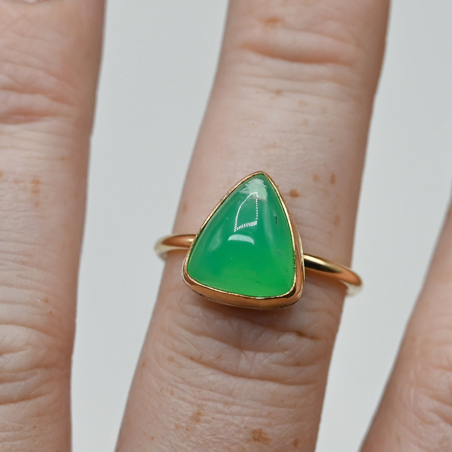 Gold fill glowy triangle chrysoprase size 7