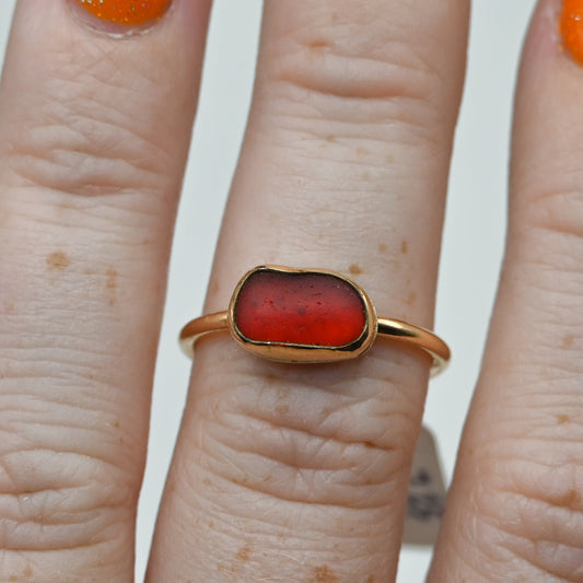 Gold fill horizontal red sea glass size 7.25