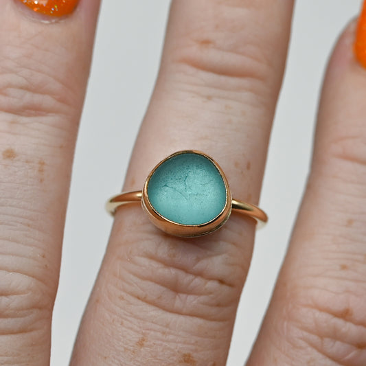 Gold fill aqua sea glass size 7.25