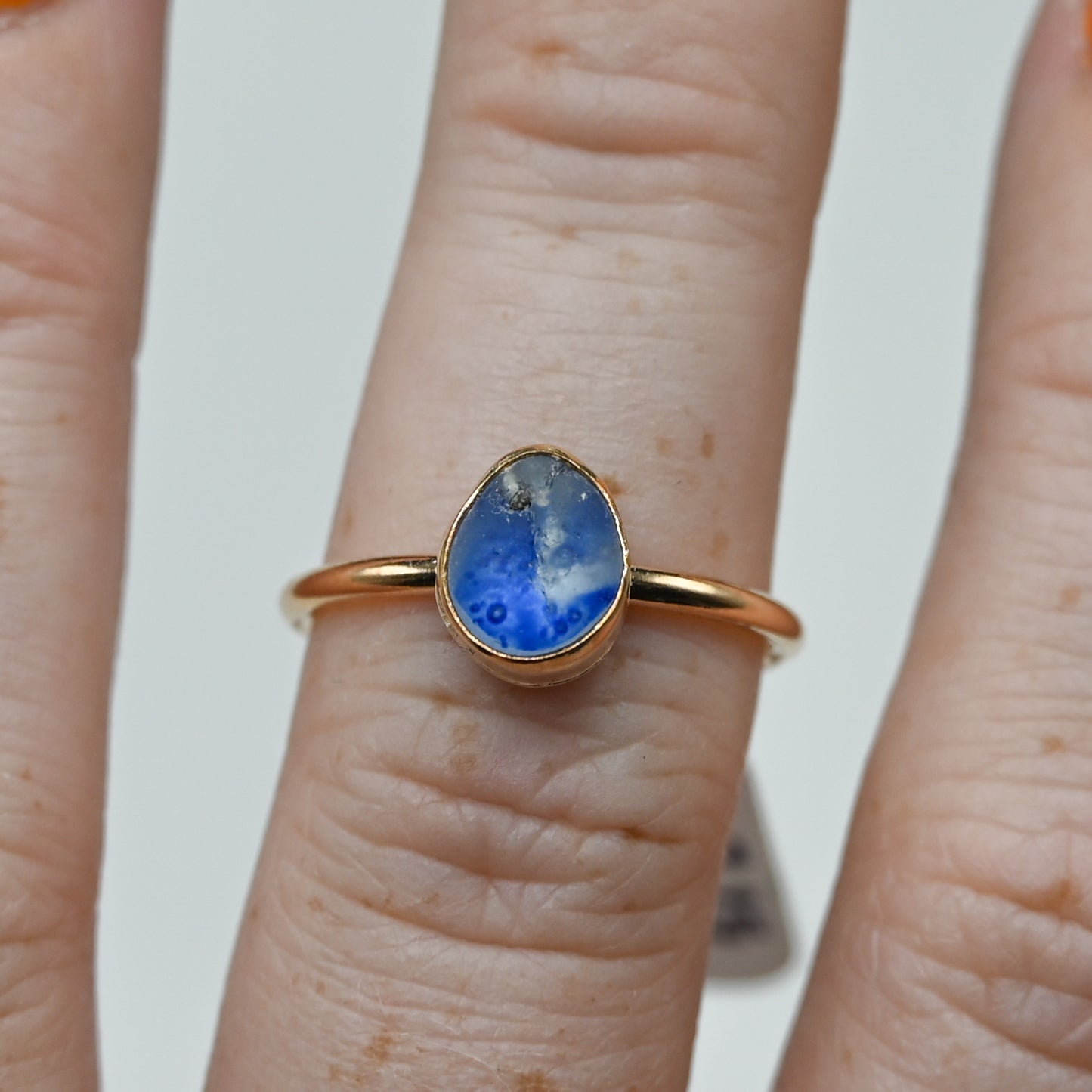 Gold fill multi sea glass blue and white size 7.25