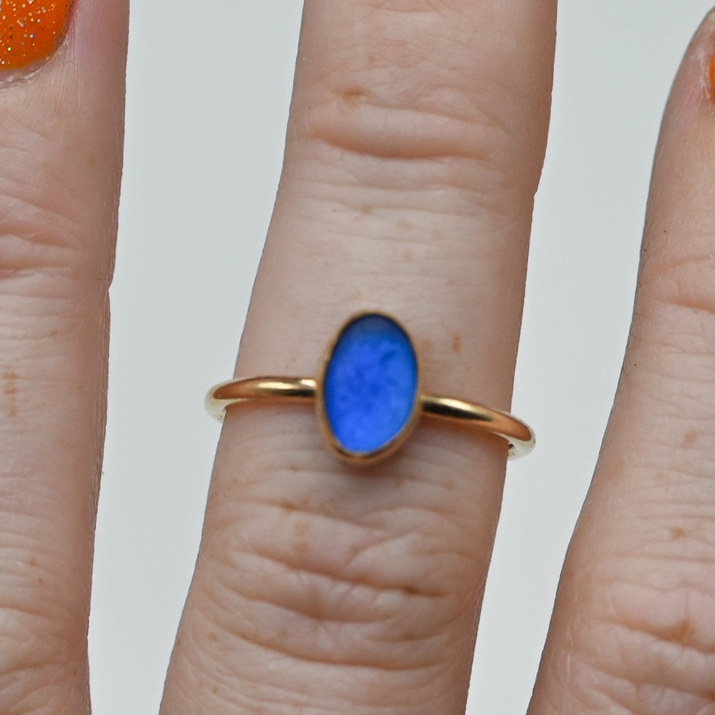 Gold fill cobalt sea glass size 7.25