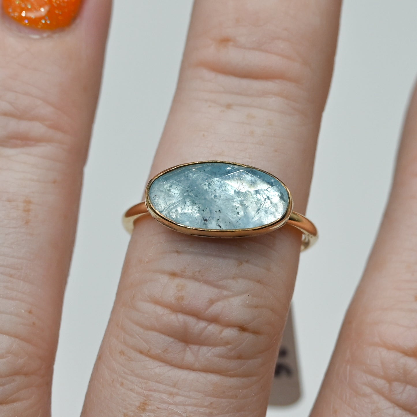 Gold fill horizontal rose cut aquamarine size 7.25