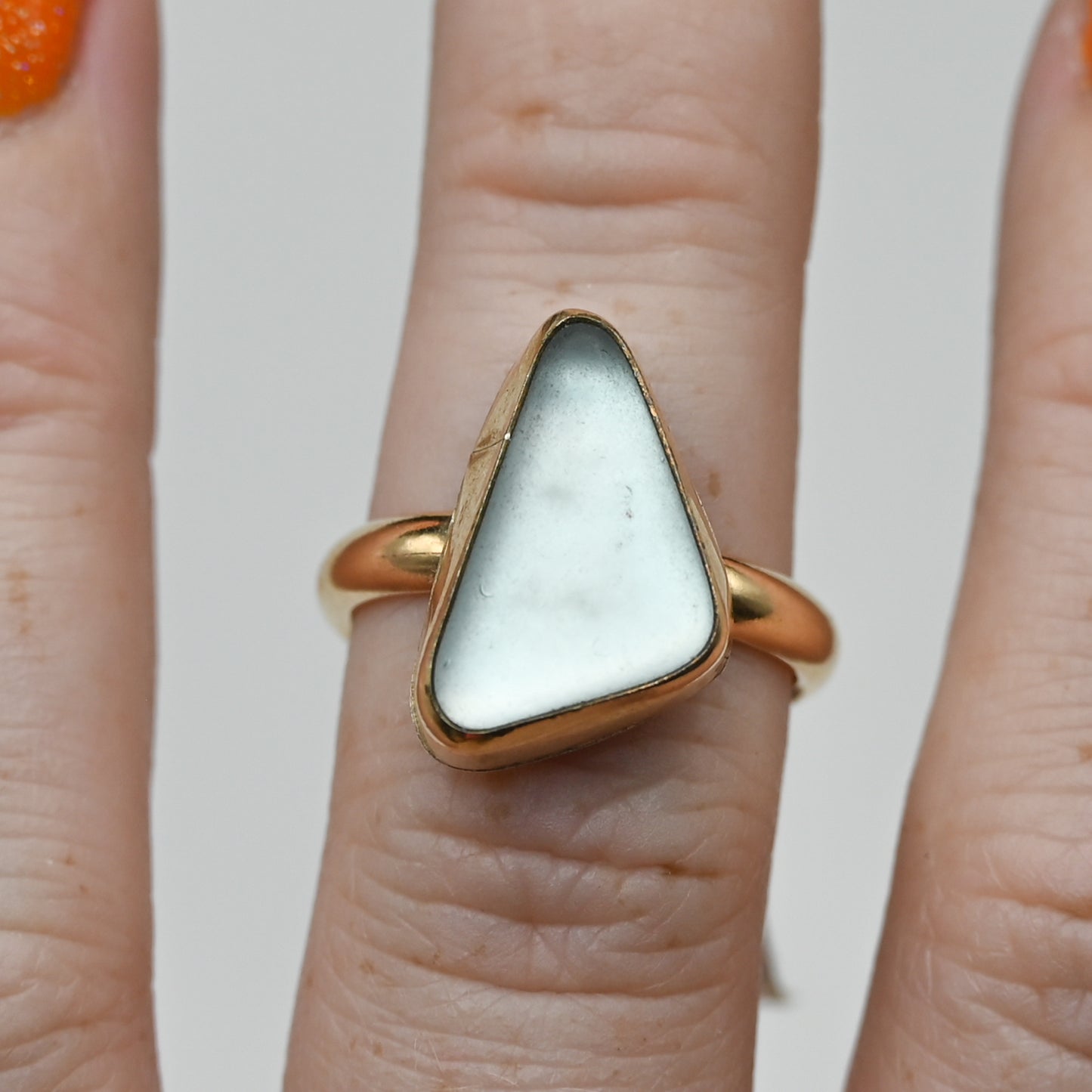 Gold fill ice blue sea glass size 7.5