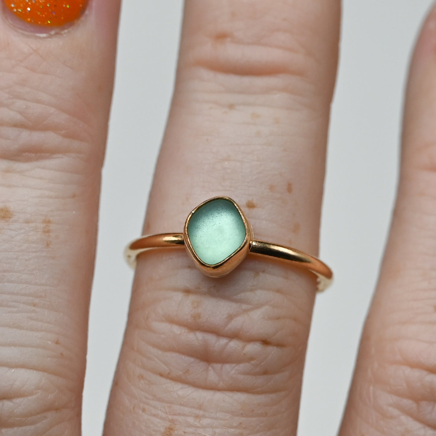 Gold fill aqua sea glass size 7.5