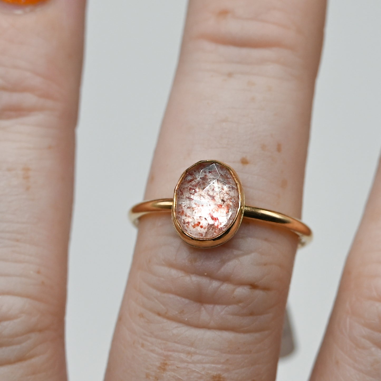 Gold fill rose cut strawberry quartz size 7.5