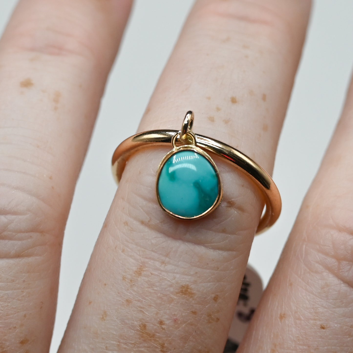 Gold fill dangle charm ring emerald valley turquoise size 8