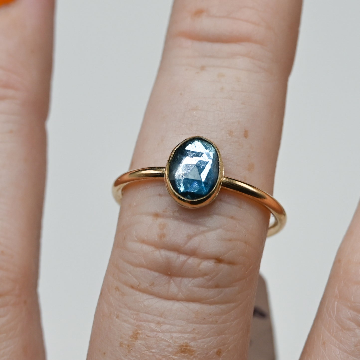 Gold fill rose cut london blue topaz size 8