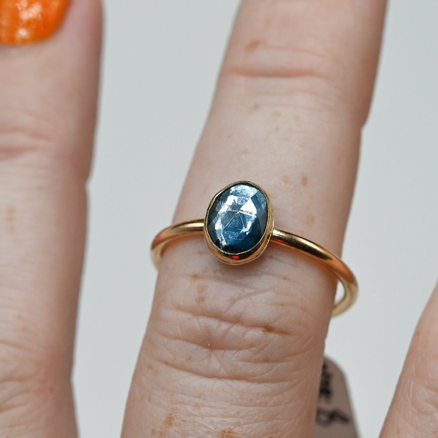 Gold fill rose cut london blue topaz size 8