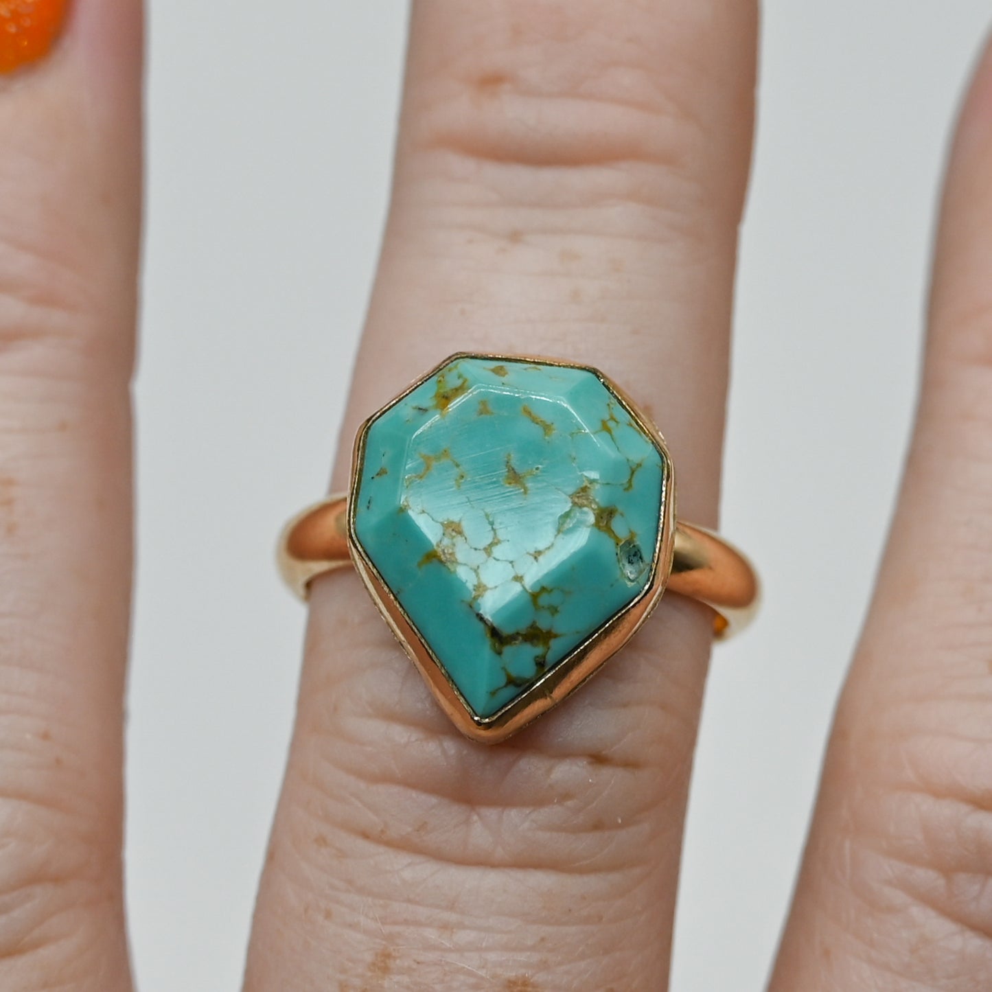 Gold fill xl gem shaped arizona turquoise size 8.25