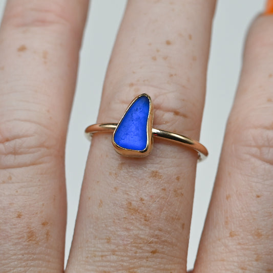 Gold fill cobalt sea glass size 8.5
