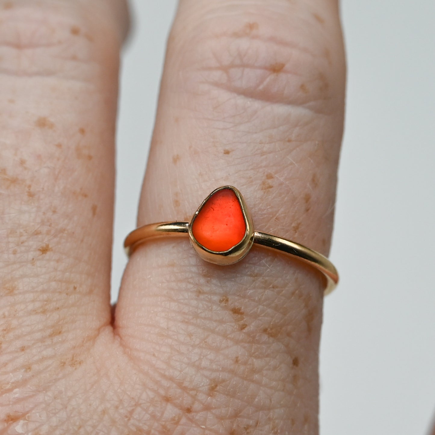 Gold fill rare bright orange sea glass size 9