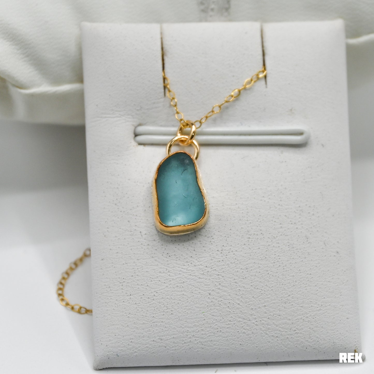 Gold fill aqua sea glass necklace