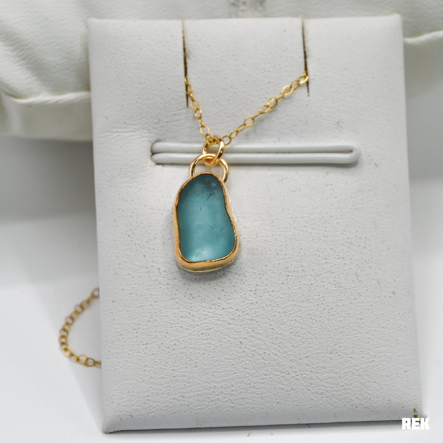 Gold fill aqua sea glass necklace