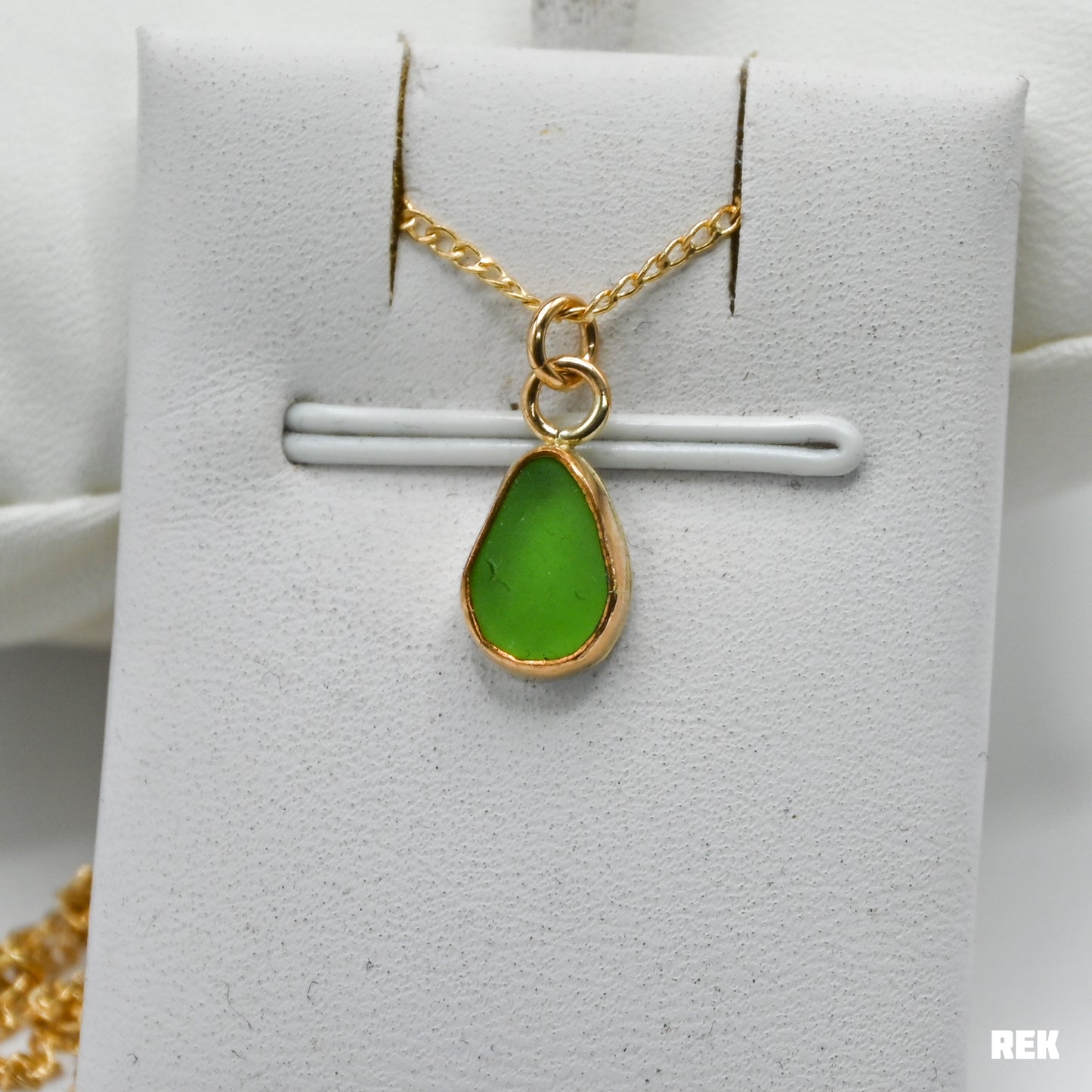 Gold fill lime green sea glass necklace