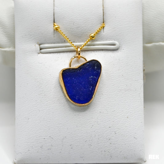 Gold fill cobalt heart sea glass necklace