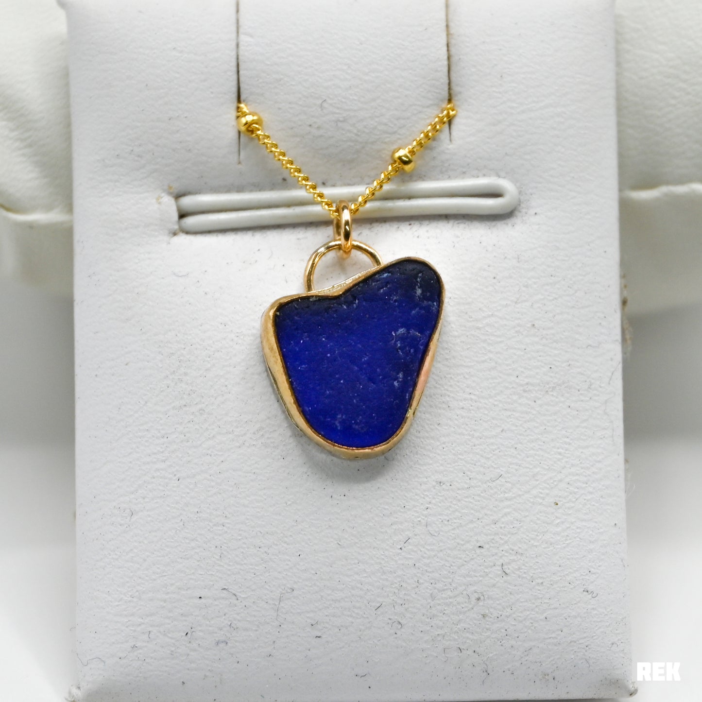 Gold fill cobalt heart sea glass necklace