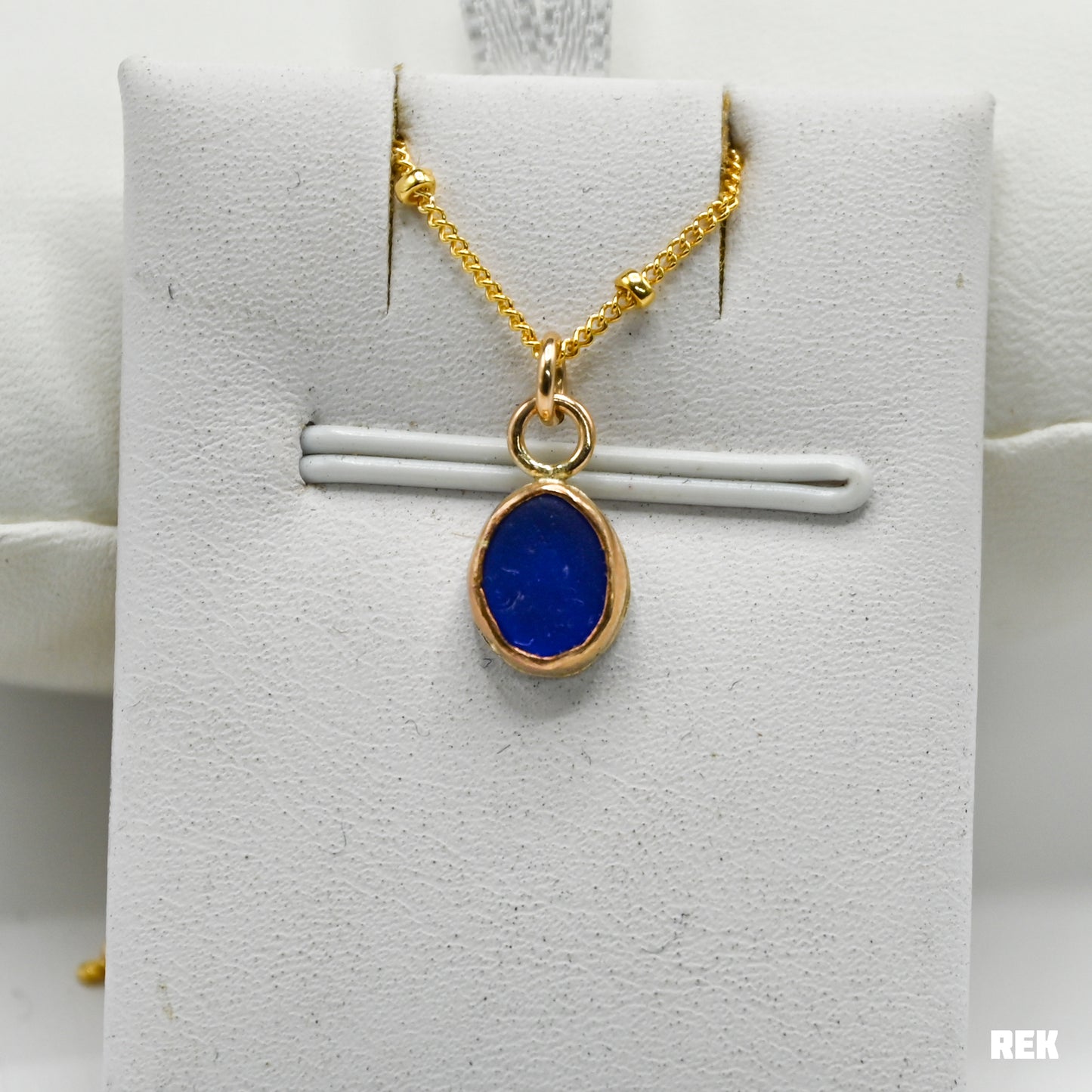 Gold fill small cobalt sea glass necklace