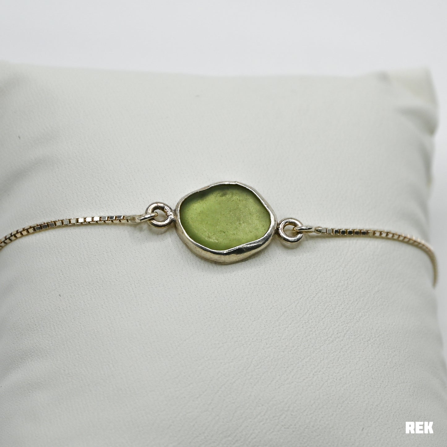 Sage green sea glass adjustable bracelet