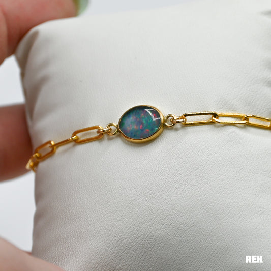 Gold fill Australian opal paperclip bracelet
