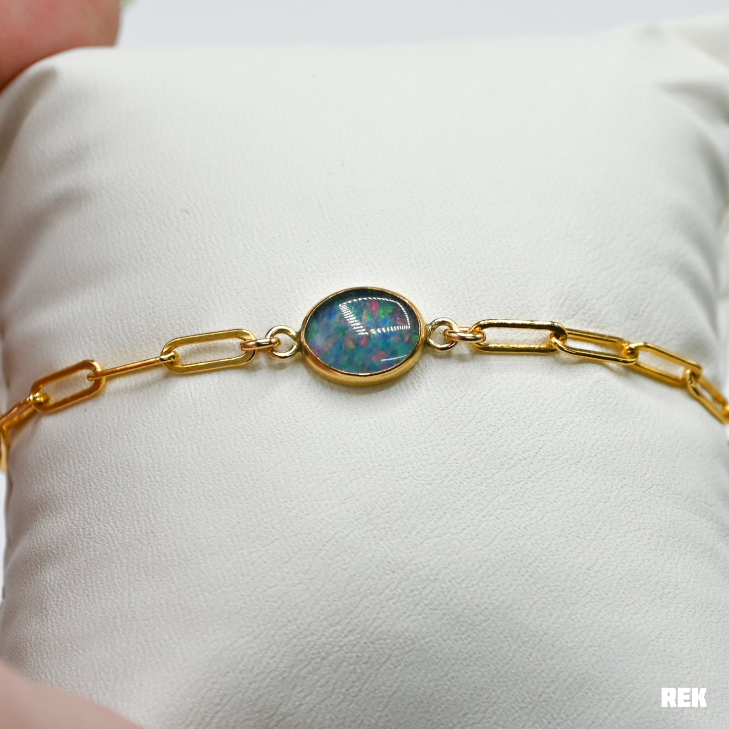 Gold fill Australian opal paperclip bracelet