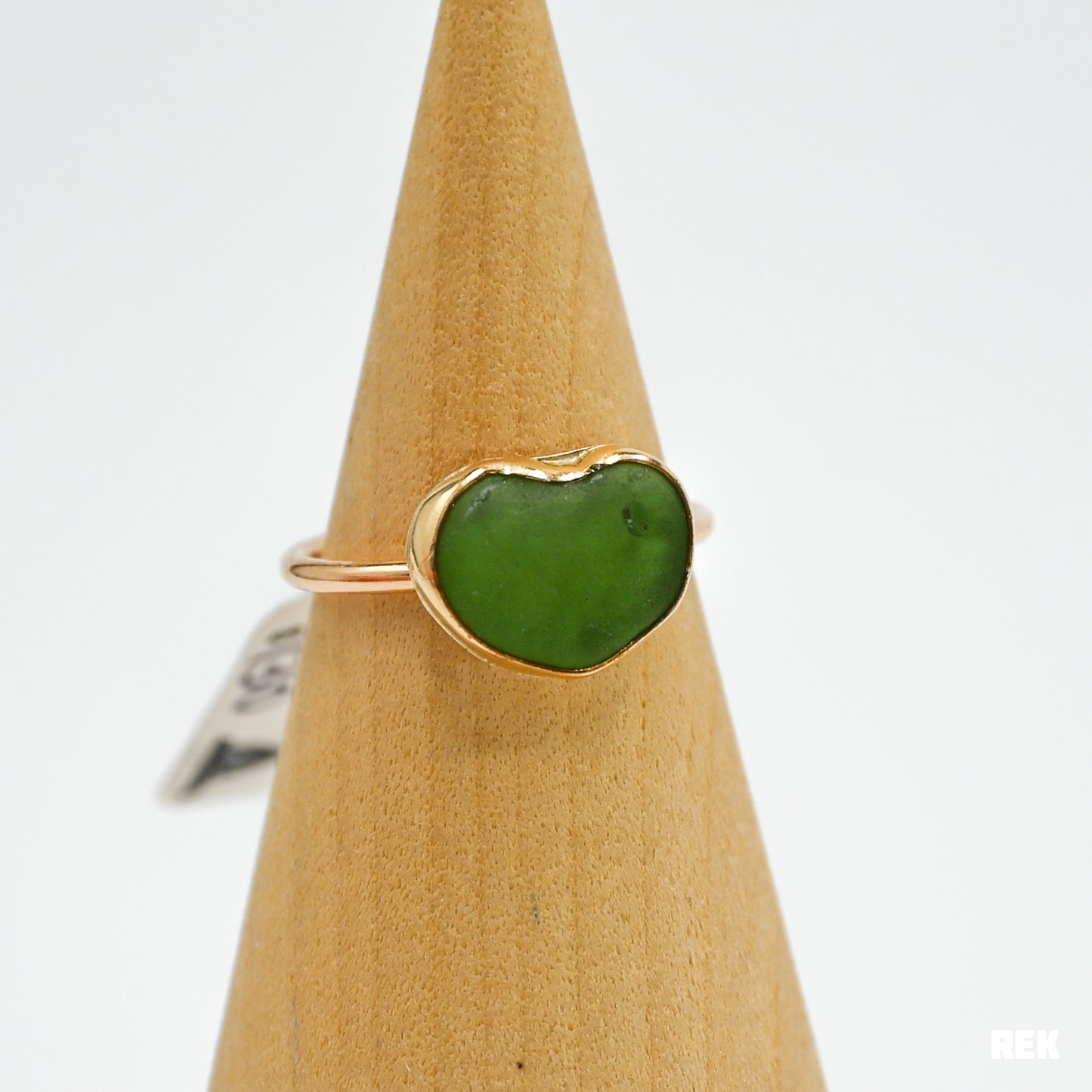 Gold fill green heart sea glass size 7.5