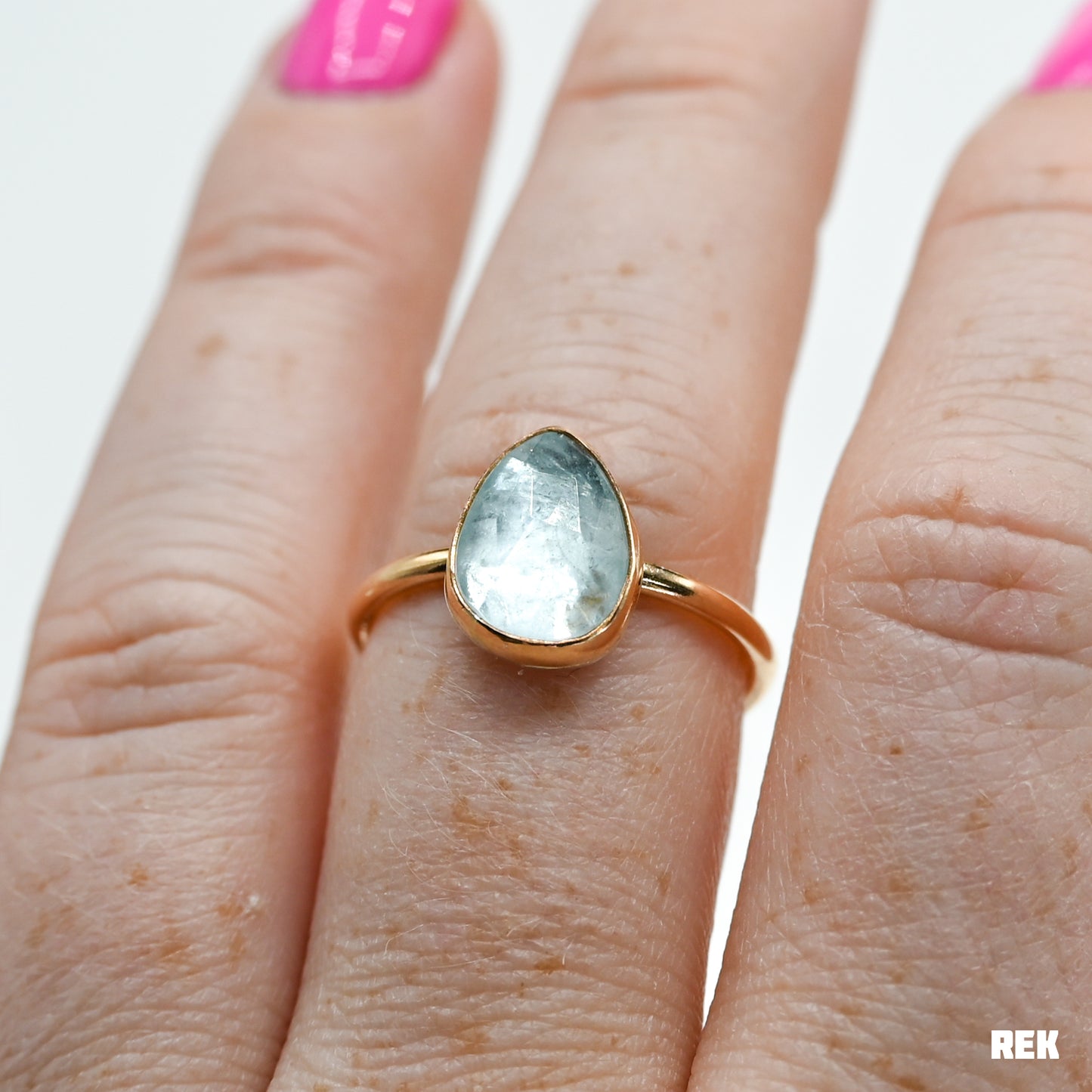 Gold fill rose cut aquamarine size 8