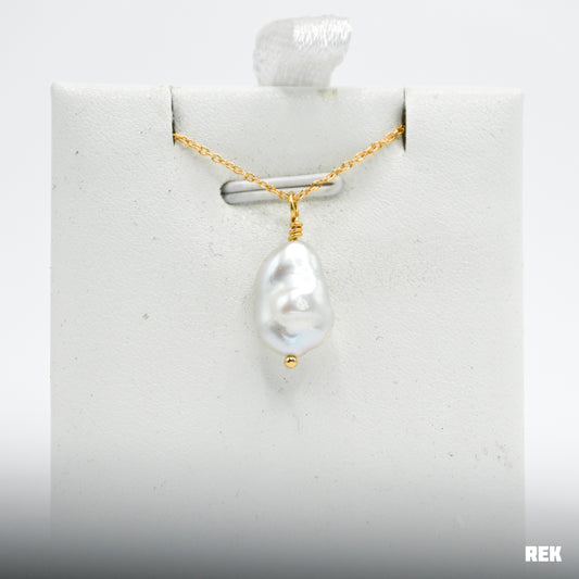 Gold fill pearl keshi charm necklace